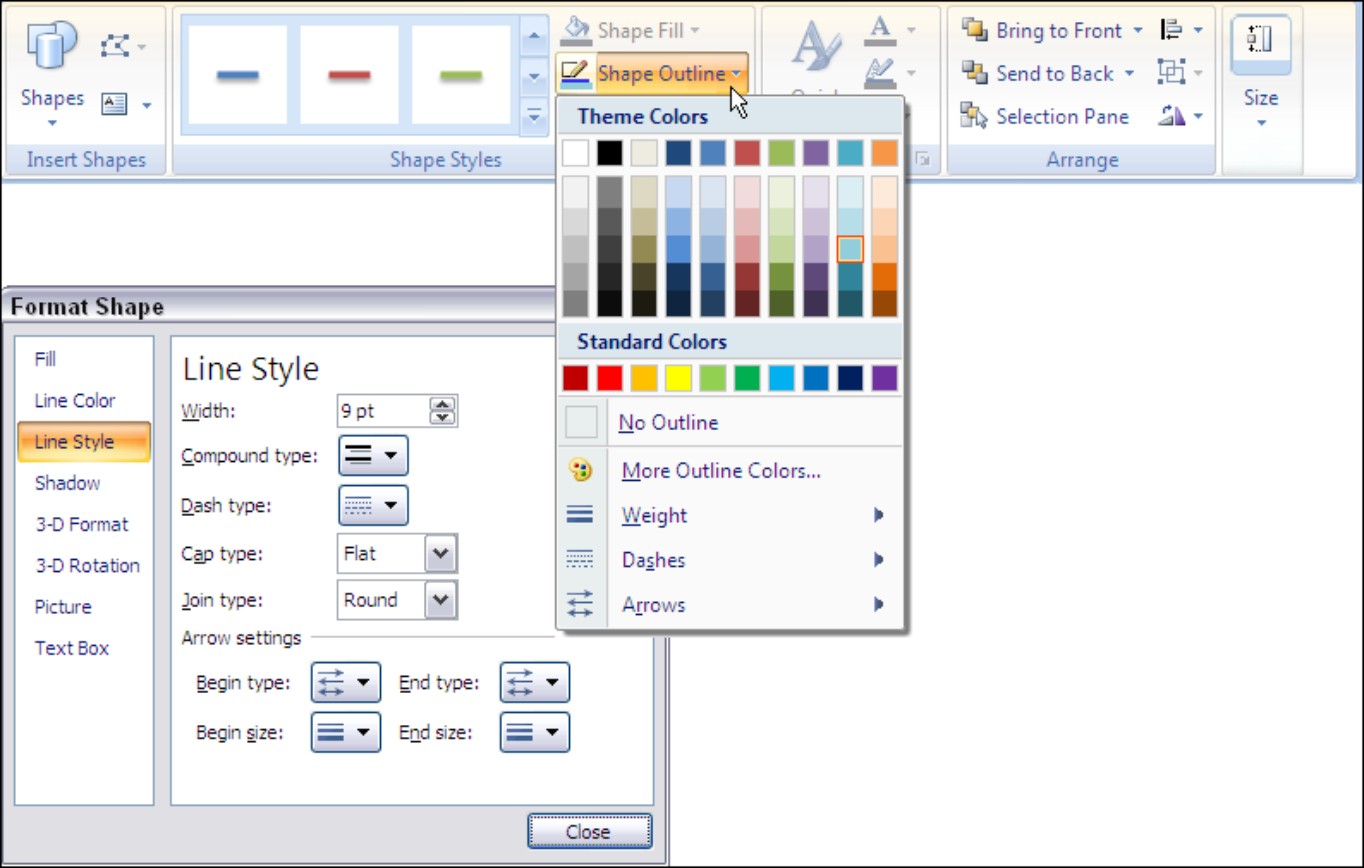 Figure 1-4: Start on the Format tab to change a line’s appearance.